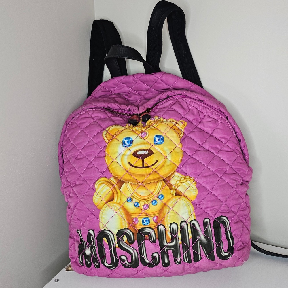 Moschino Couture Quilted Backpack Teddy Bear Gold Details Purple